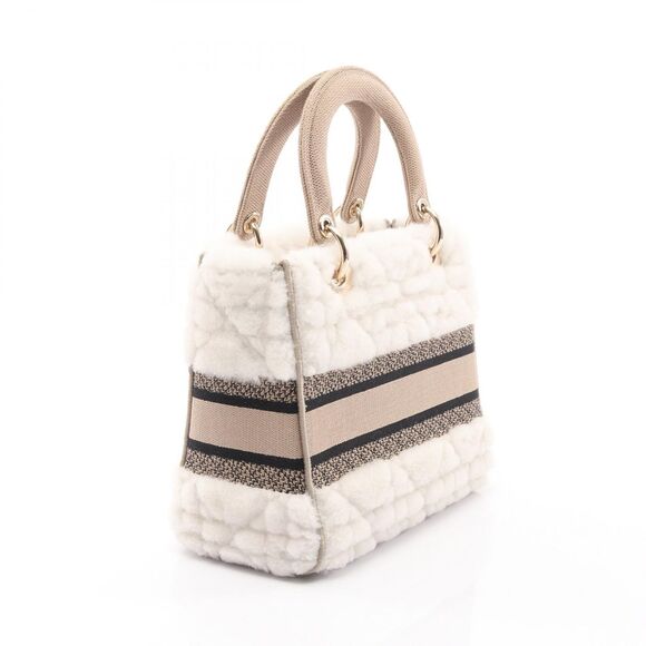 Dior Handbag Lady D-Lite Medium Bag Beige/White Canvas Lady Dior 2way Tote - Picture 2 of 7